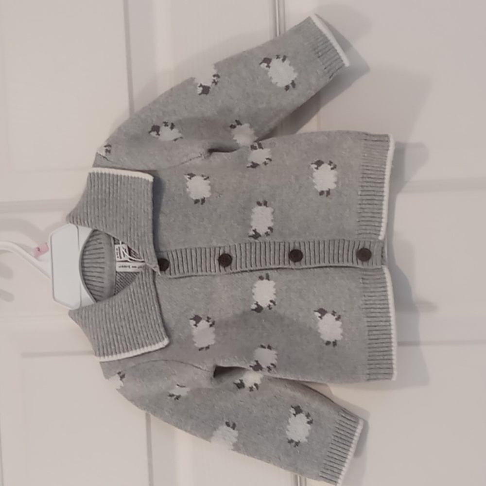 Janie and Jack Gray Sheep Knit Sweater Cardigan